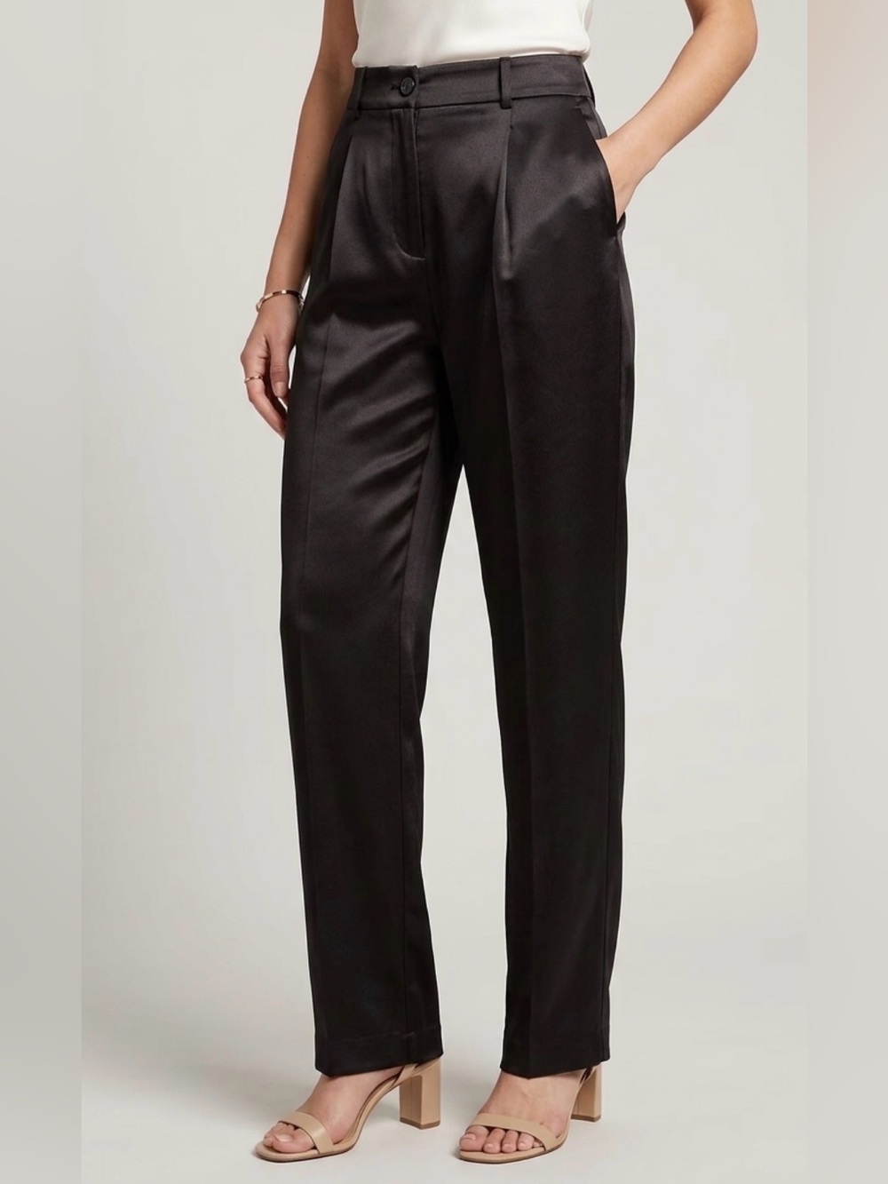 NWT Banana Republic Straight Ultra High-Rise Satin Trouser Pants Black, 12 Tall